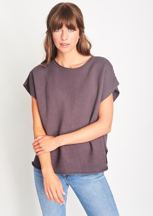 Olga Organic Knitted Washed Grey Top Bibico