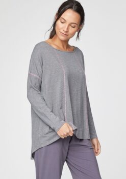 Tia Stripe Graphite Grey Bamboo Jersey Top Thought Clothing
