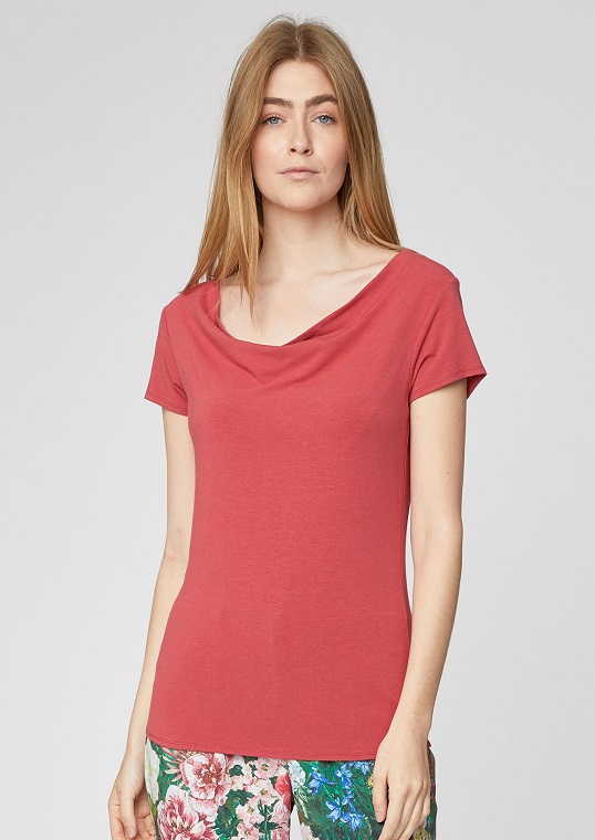 WST4156-HIBISCUS-RED--dalian-cowl-neck-jersey-top1 Dalian Top Hibiscus Red Thought Clothing